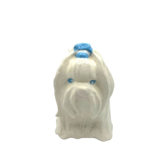 Porcelain Maltese Dog Figurine With Blue Bow - Picture 6 of 7